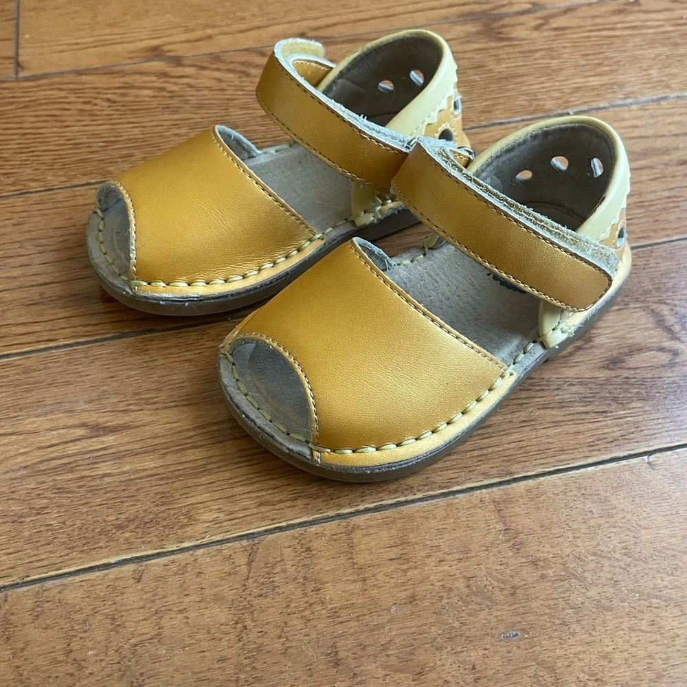 Kids Mustard Yellow Leather Sandals with Hook-and-Loop Strap